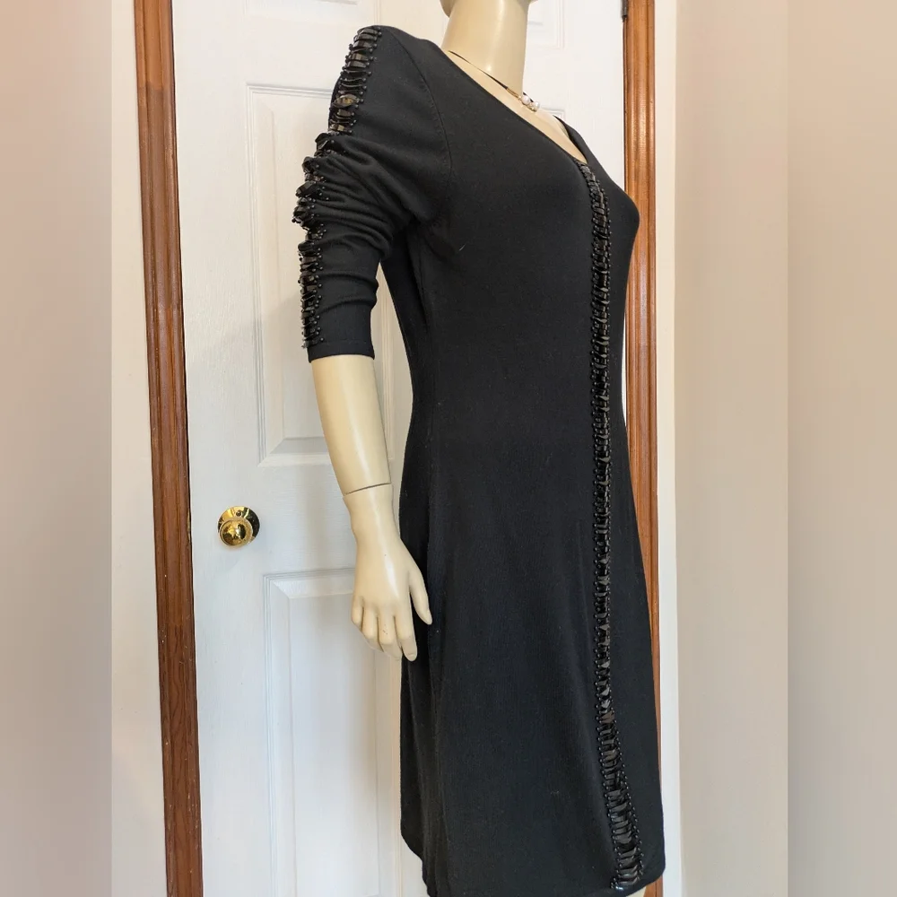 Leo Guy Paris Black Long Sleeve Dress with Beaded Detail - Picture 15 of 15